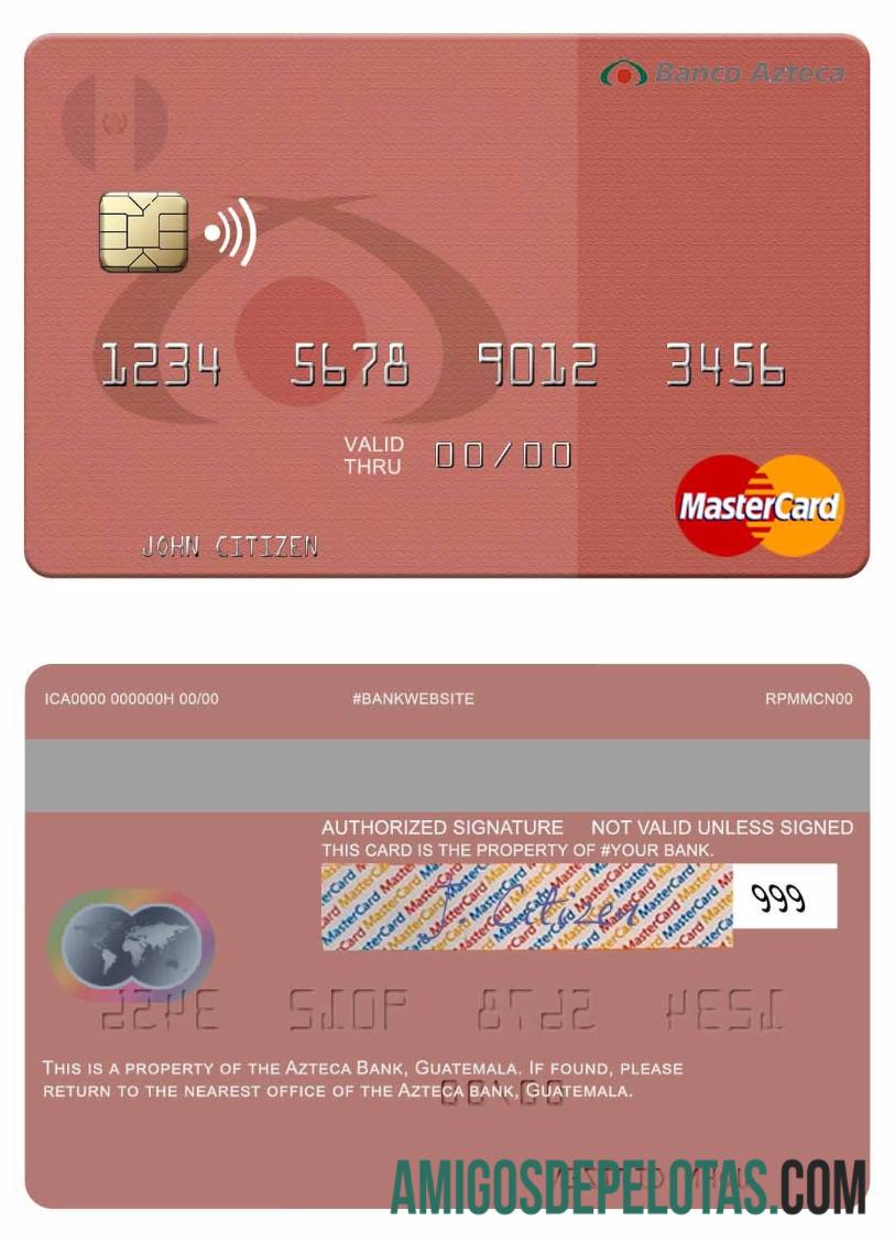 Cartão Mastercard do Banco Guatemala Azteca modelo